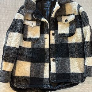 Plaid Sherpa Jacket in Black and Cream